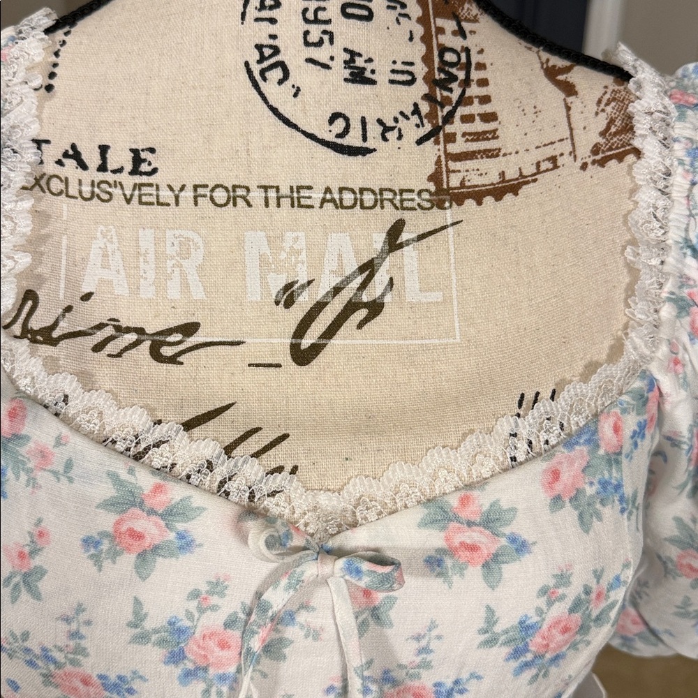 ALTARD STATE WHITE FLORAL BABY DOLL Puff Sleeve Dress MD - Picture 5 of 13